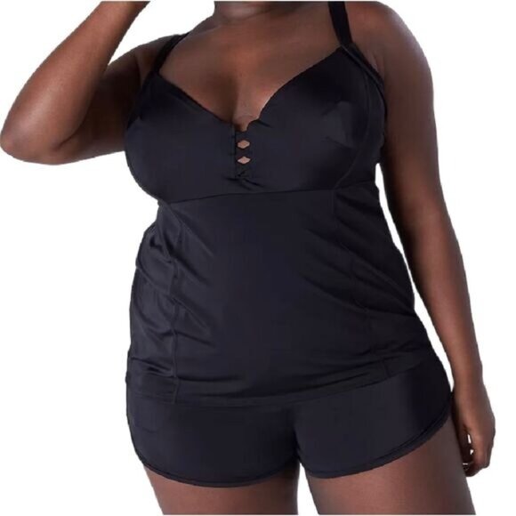 Lane Bryant LIVI Swim Underwire Balconette Tankini Size 40DD Black - Picture 1 of 8